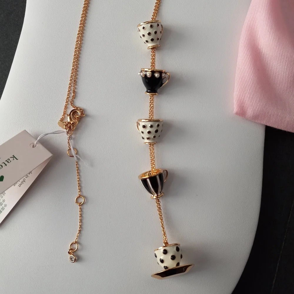 Kate Spade Tea Time Alice In Wonderland Stacked Tea Cups Necklace